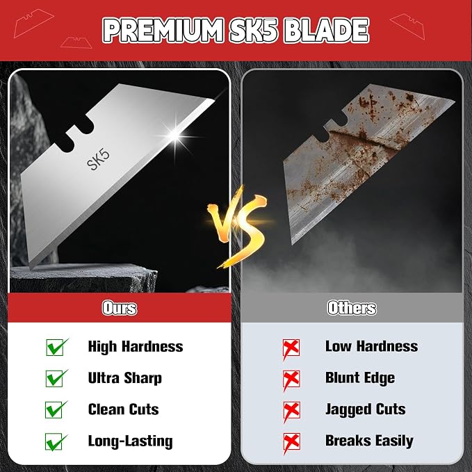 300 Pack Box Cutter Blades, Utility Knife Blades, SK5 Razor Blades | Box cutter knife refills cut cardboard, carpet and leather, Bulk replacement blades suit workshops, warehouses and offices