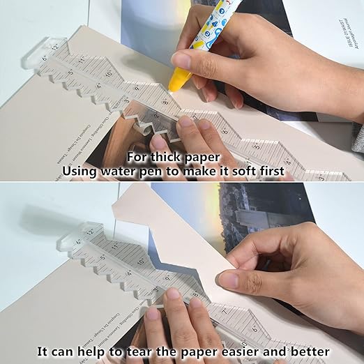 Acrylic Paper Tearing Ruler Craft Ruler for Cutting Paper to Wavy Line Jagged and Irregular Edges 12'' Measuring Tool for Engineering School Office Architect and Drawing