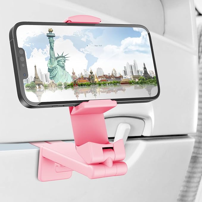 Perilogics Airplane Phone Holder Mount, Plane Travel Essentials, Pink | Universal in Flight Phone Stand, Hands Free, Dual 360° Rotatio, Must Haves Airplane Travel Accessory