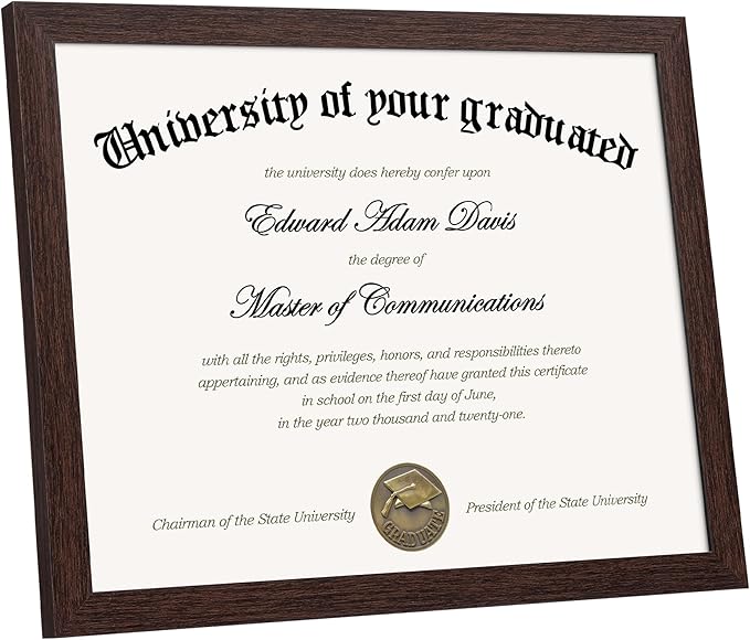 upsimples Certificate Frame with Clear Plexiglass, 8.5 by 11 Picture Diploma Document Degree Frames for Wall and Tabletop, Brown, 1 Pack