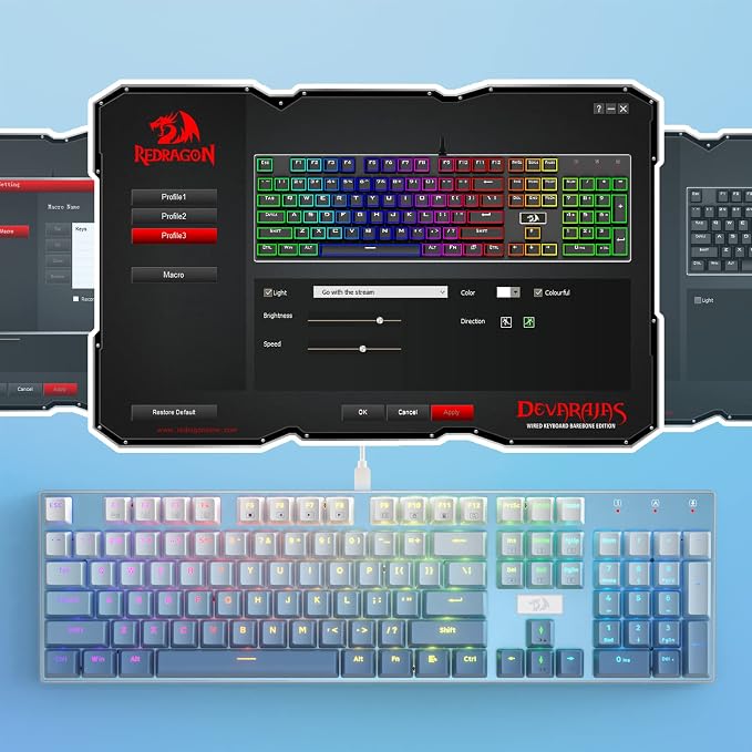 Redragon K556 Wired RGB Mechanical Gaming Keyboard, 104-Key Aluminum Board | Solid Desktop Stability, 20 Backlits for Immersive ESports Vibe, Hot-swap Creamy Custom Linear Switch, Gradient Blue Keycaps