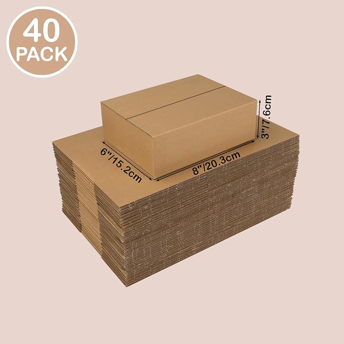 EdenseeLake 8x6x3 inches Shipping Boxes Small Cardboard Boxes for Packing, Moving, Mailing, 40 Pack