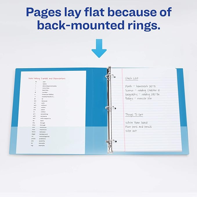 Avery Durable View 3 Ring Binder, 1" Slant Rings, 250-Sheet Capacity, DuraHinge, 1.4" Wide Spine, Customizable Clear Covers and Spine, 1 Pool Blue Binder (17831) (Pack of 6)