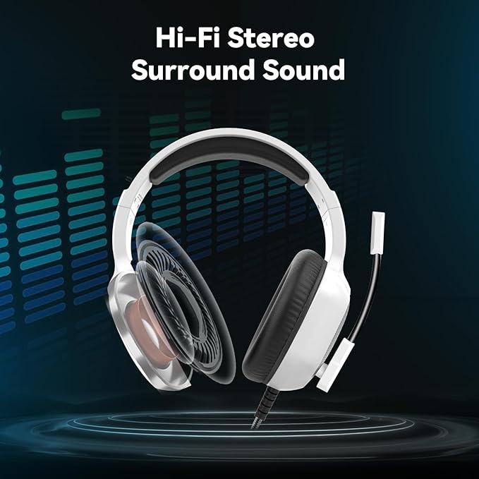 Gaming Headset with Microphone for Pc, Xbox One Series X/s, Ps4, Ps5, Switch, Stereo Wired Noise Cancelling Over-Ear Headphones with Mic, RGB, for Computer, Laptop, Mac, Nintendo (White Black)