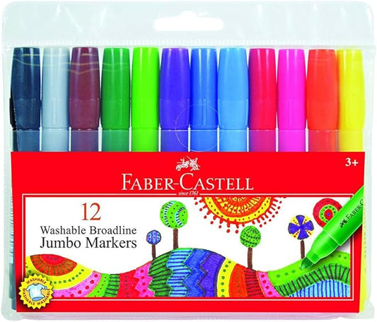 Faber-Castell Jumbo Broad Line Markers - 12 Colored Markers - Non-Toxic Supplies for Kids | Easter Basket Stuffer Supplies
