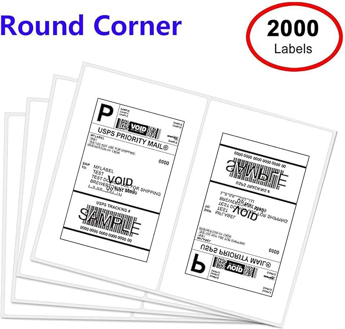 Round Corner Half Sheet Shipping Labels for Laser and Inkjet Printers,8.5" x 5.5" Printable White Label Self Adhesive Mailing Label(1000 Sheets, 2000 Labels)