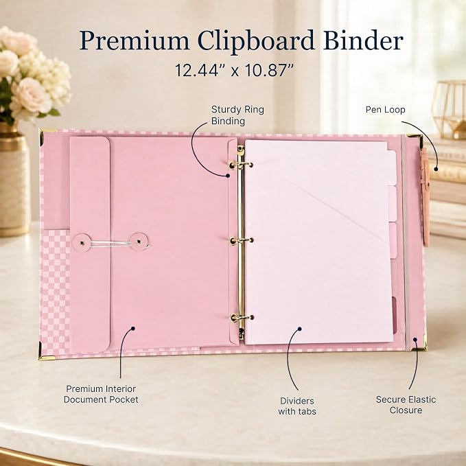 Aesthetic Clipboard Binder with Dividers - 3 Ring Organizer for Work | Sturdy Document Organizer, Clipboard Folder and Planner Folio for Streamlined School Projects, Notes and Office Productivity