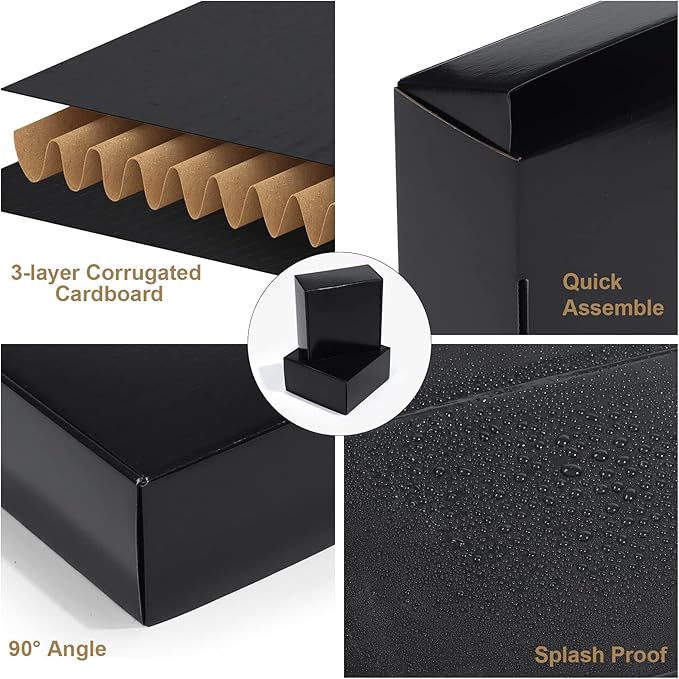 ZBEIVAN 8x8x4 Black Shipping Boxes, 20 Packs Corrugated Cardboard Mailer Boxes for Packaging Small Business Mailing Gifts Wrap Boxes with Lids