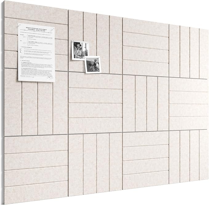 Bumusty 48" x 36" Large Cork Board Alternative, Oatmeal | 12-Pack Felt Bulletin Board Tiles, 60 Adhesive Tabs, 30 Pushpins, Home, Office, Classroom, Vision Board