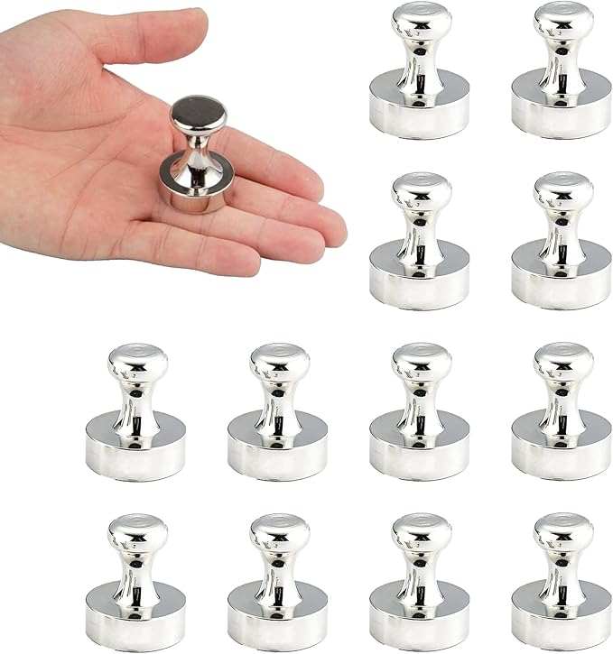 Strong Fridge Magnets, 10 Pcs, 20 x 25mm, Silver, Heavy Duty Magnetic Push Pins for Refrigerator, Whiteboard, Office, Classroom, Kitchen & Locker Decor