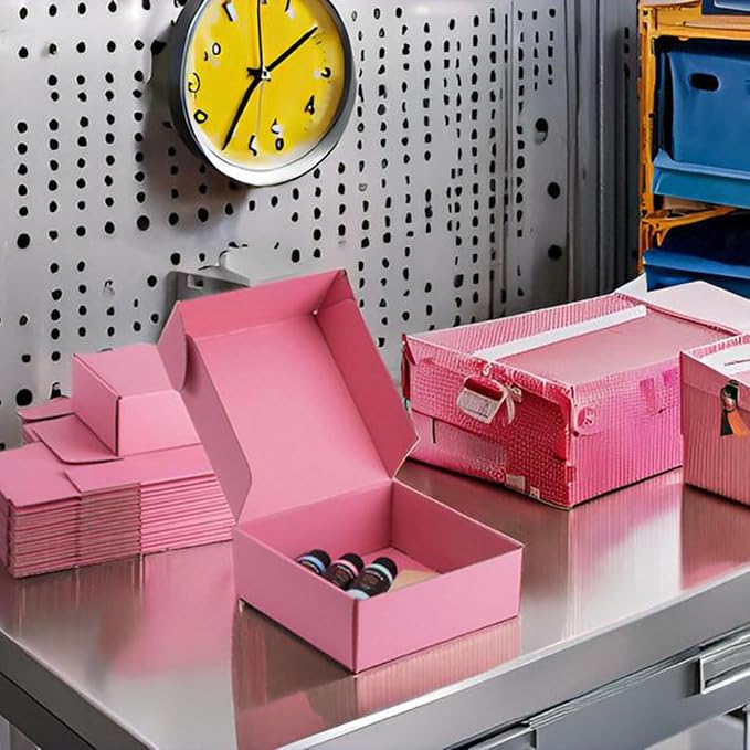 8x8x3 inch Pink Shipping Boxes for Small Business- Set of 25 | Sturdy ECT 32 Corrugated Cardboard Mailer Boxes, Easy Assemble for Packaging, Mailing, Gift