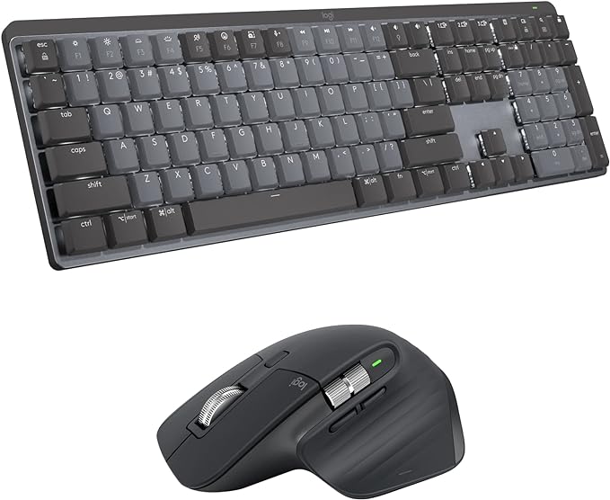 Logitech MX Mechanical Full-Size Illuminated Wireless Keyboard, Clicky, and MX Master 3S Performance Wireless Bluetooth Mouse Bundle, macOS, Windows, Linux, iOS, Android