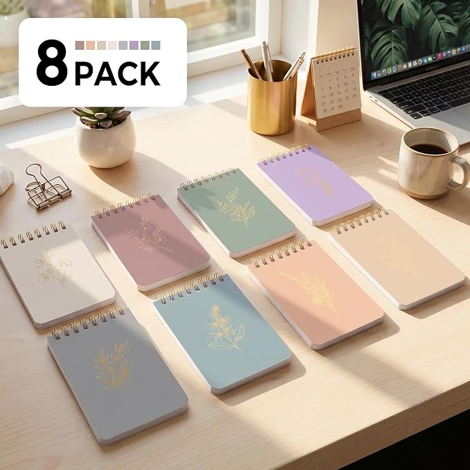 SKYDUE Pocket Notepads with Aesthetic Covers, Small Notebooks, Mini Spiral Notebook with Lined Pages Nursing School Essentials, Set Of 8 Gold