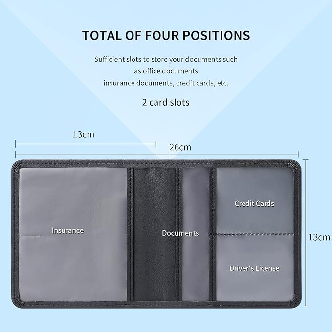 Car Registration & Insurance Card Holder Leather Auto Glove Box Organizer Document Wallet with Magnetic Shut (Black, Small)