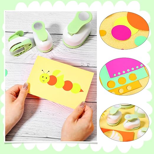 CHENGU 6 Pcs Circle Punch Set 3in/2in/1.5in/1in/0.6in/0.3in Scrapbook Hole Punchers Crafting with 10 Sticker Paper Round Cutter Scrapbook for Office Supplies DIY Albums Photos(Green)