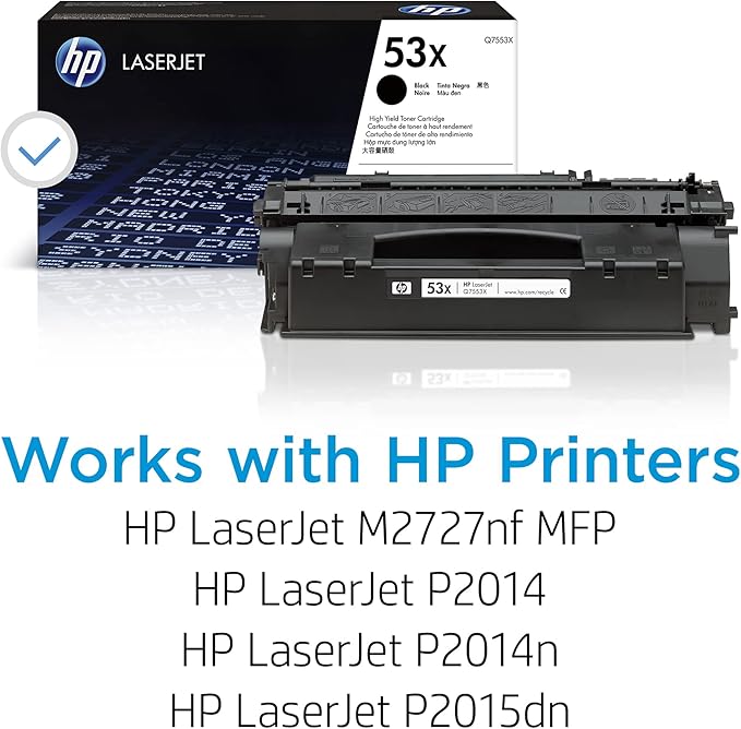 HP 53X Black High-Yield Toner Cartridge | Works Laserjet P2014, P2015 Series Laserjet M2727 MFP Series | Q7553X