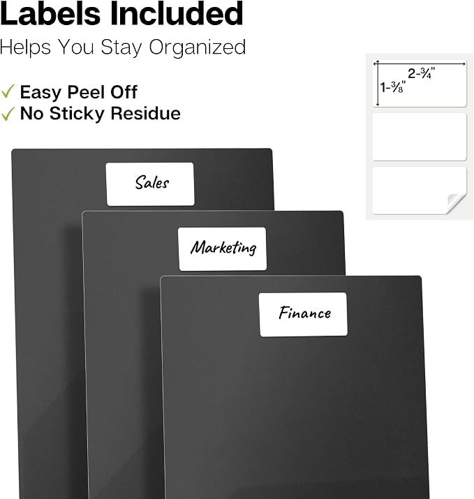 Dunwell Plastic 2-Pocket Folders, Black, 12 Pack, Heavy-Duty Poly | Heavy-Duty Acid-Free Poly, Fits Letter-Size Documents for School, Home & Office, Includes Removable Adhesive Labels