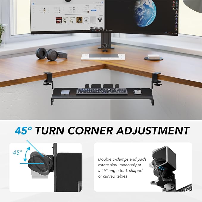 Keyboard Tray Under Desk Pull Out with 3 Height Adjustable Extra Sturdy C Clamp Mount System, 32.8 (38 inch Including Clamps) x 12 Inch Slide-Out Platform Computer Drawer for Typing