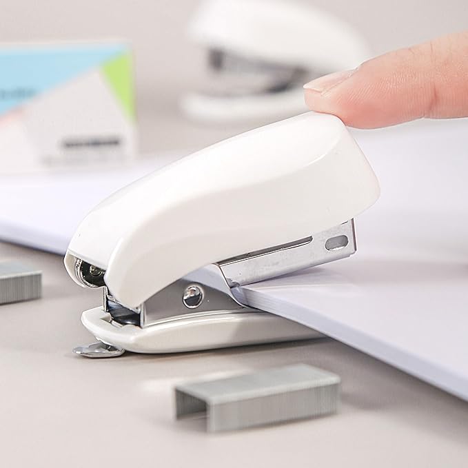 White Color Mini Stapler with Staples,Small Cute Stapler for Desk,Gift for Student or Office Use (White)