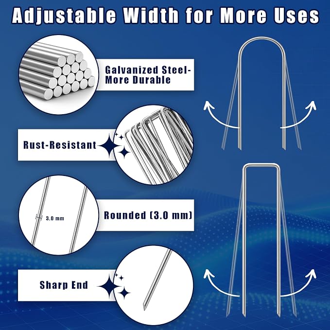 151 Pcs Landscape Fabric Stakes,3 Types Galvanized Ground Staples | U/G Shaped Garden Stakes,4/6 In Gauge Garden Stakes Heavy Duty for Plant Cover, Turf, Fence, Grass Decoration, Netting