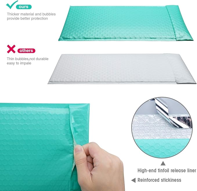 GSSUSA Large Bubble Mailers 10.5x16 Inch 500 Pack Teal Padded Envelopes, Strong Adhesion Bubble Mailer Self-Seal Bubble Envelopes for Mailing Clothes,Magazines