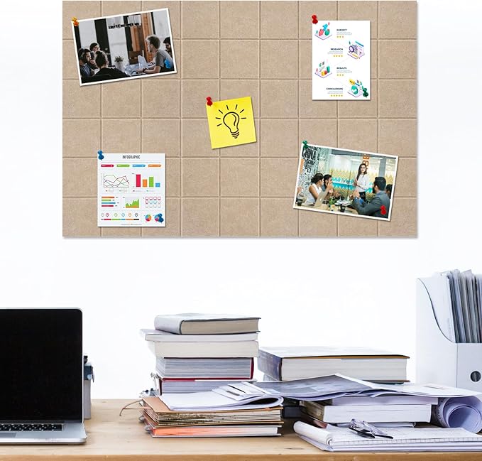 Large Square Felt Cork Board Tiles, Self Adhesive DIY Felt Bulletin Board with 35 Pushpins for Office School Home Wall Decor Stickers Memos Photos Display (Brown)