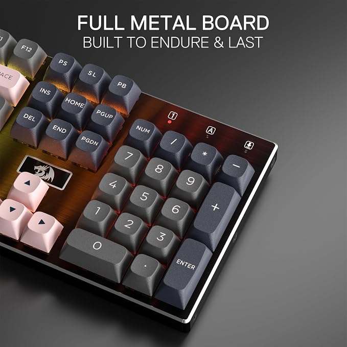 Redragon K556 Wired RGB Mechanical Gaming Keyboard, 104-Key Aluminum Board | Rock-Solid Metal Build, 20 Backlits for Immersive ESports Vibe, Hot-swap Creamy Custom Linear Switch, PBT Round Keycaps