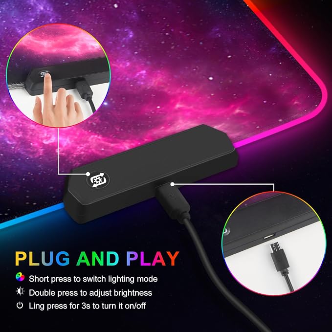 RGB Gaming Mouse Pad, Large Extended Soft Led Mouse Pad with 14 Lighting Modes 2 Brightness, Water Resist Keyboard Pad, Computer Mousepads Mat 35.4x15.7inch, Starry Mountains