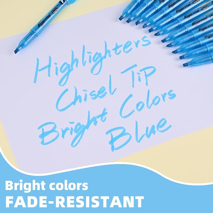 Cgerma Blue Highlighters 30 Pack, Chisel Tip Highlighter Bright Color, Dry Quickly, Smudge Proof Perfect for Students Adults Studying, Organizing, Coloring, Highlighting in Classroom, School, Office