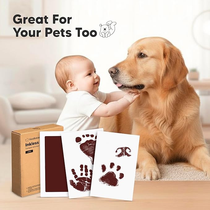 1-Pack Inkless Baby Hand and Footprint Kit - Mess Free Ink Pad for Newborn Keepsake, Dog Nose & Paw Print Kit, Clean Touch Ink Pad for Baby Hand & Footprints, Ideal New Mom Gifts (Auburn, Jumbo)