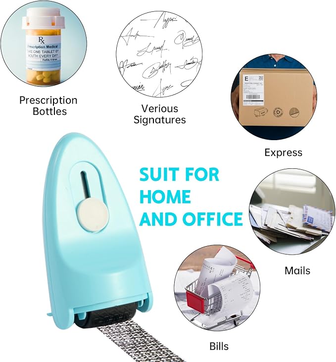 Identity Theft Protection Roller Stamp - Guard Your ID & Confidential Security Privacy Info with Black Ink Roller, Sliding Cover, Built-in Box Cutter, Address Blocker Defender for Mail (PK&PU)