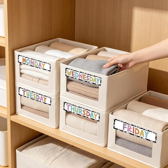 42 PCS Days of The Week Stickers for Drawers and Clothes Organizer | Plastic,Colorful,Monday Through Sunday Labels,Day Labels for Organizer Planner Whiteboard Decals Teacher Classroom