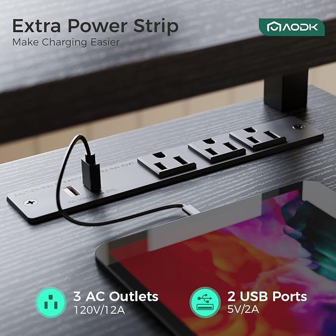 AODK 55 Inch Electric Standing Desk with Drawers & Keyboard Tray, Black | Power Outlet, LED Lights, Monitor Stand, Cable Management Tray, 3 Memory Heights, 29.9"-46.1" in Range