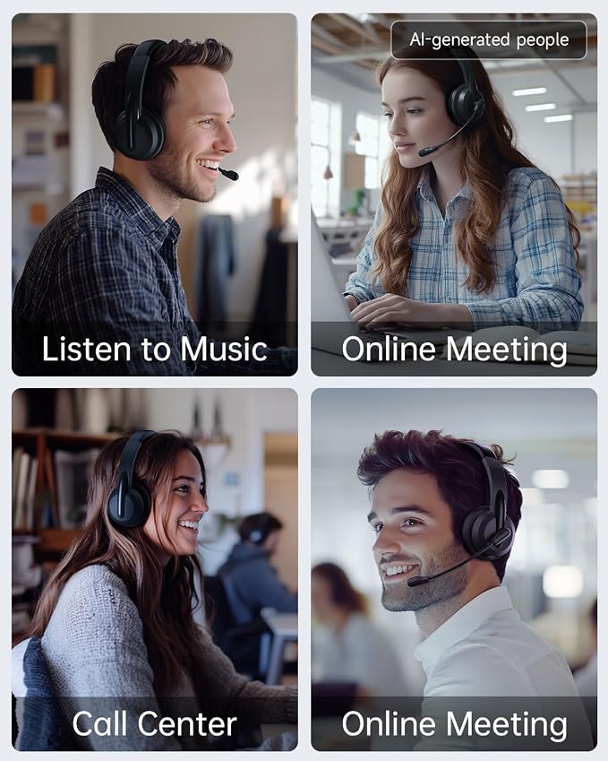 AOC Wireless Headset with Mic for Work, AI Noise Cancelling, Bluetooth | AI Noise Cancelling Mic, Bluetooth 5.3, USB-A/C Dongle Included, Mic Mute, Compatible with PC, Laptop & iPhone