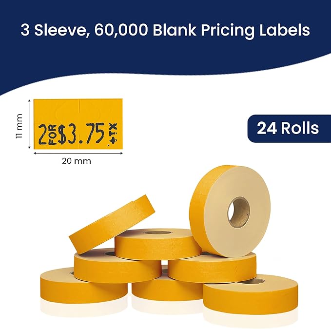 Perco Fluorescent Orange Pricing Labels for Monarch 1131 Price Gun – 3 Sleeves, 24 Rolls Value Pack - 60,000 Price Marking Labels – with Ink Rolls Included