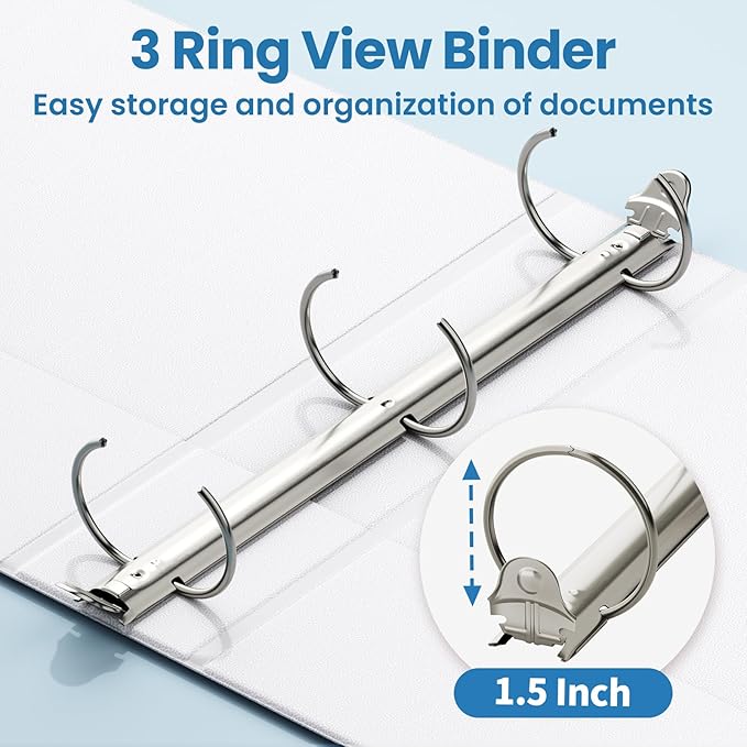 SUNEE 1.5 Inch Binders 3 Ring 12 Pack Bulk, PVC-Free Clear View 1 1/2 Inch Binders (Fits 8.5x11 Inches) for School, Office & Home Use, White