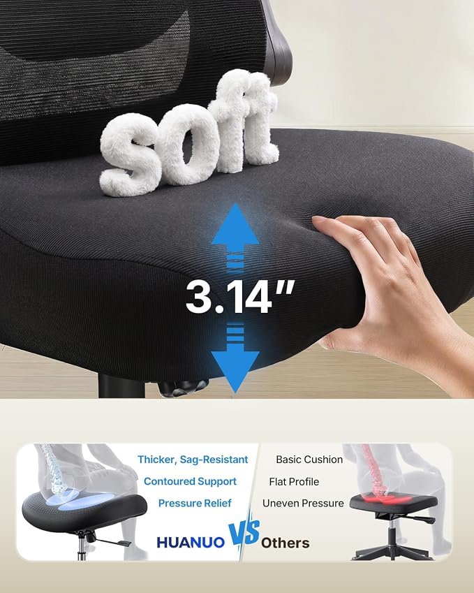 HUANUO Ergonomic Office Chair, High Back Computer Desk Chair with Adjustable Lumbar Support and Headrest, Comfy Gaming Chair with 3D Armrests, Home Office Rolling Chair, Max Load 300 lbs, Pack of 3