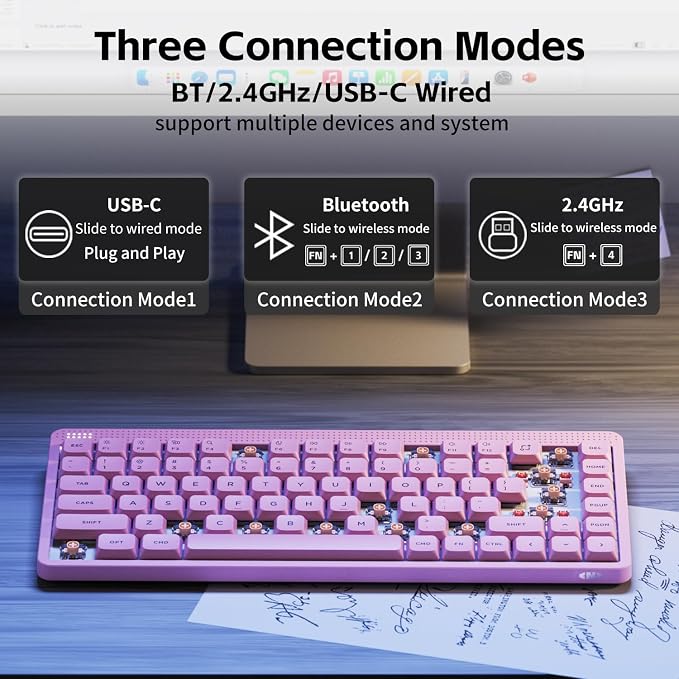 nuphy Node75 Hot-swap Wireless Mechanical Keyboard Pink-Brown Nano Switch | 84 Keys 75% Low Profile Keyboard,For Mac / Windows, Supports Touch Gestures, For Bluetooth, 2.4GHz, USB-C, RGB Backlit