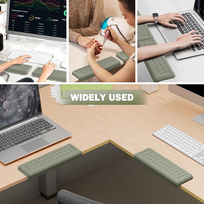 Leolee L-Shaped Desk Elbow Pads for Desk, Grey Memory Foam Arm Rest | for Desk with Non-Slip Base, Ergonomic Desk Edge Cushion, Wrist Rest for Computer Keyboard, Typing, Office, Home (2 Piece)