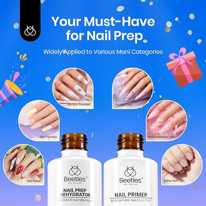 eetles 20ml 2Pcs Nail Dehydrator and Primer, Large Capacity Acid Free Acrylic Nail Prep Dehydrate and Primer for UV Gels Superior Bonding Professional Salons Set