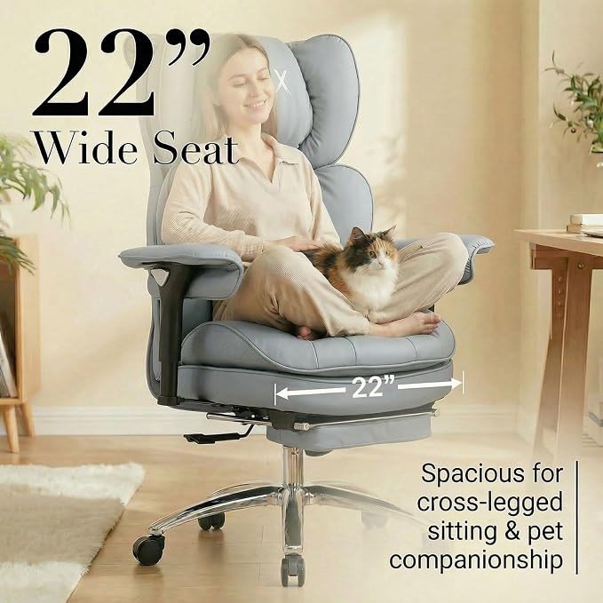 Efomao Big & Tall Desk Chair, Wide Executive Office Chair with Footrest Grey