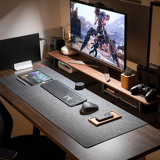 DAWNTREES Non-Slip Felt Desk Mat,36 x 16 Inches Large Desk Pad Protector | Office Computer Desk Mat for Full Keyboard and Mouse Pad,Dark Grey