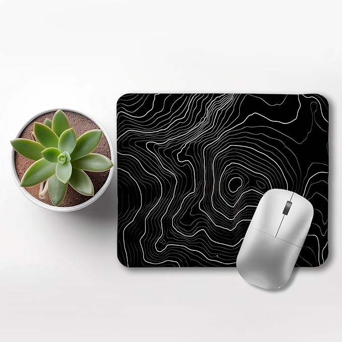 Black Topographic Mouse Pad, Abstract Black and White Mouse Pads for Wireless Mouse Computers Laptop Desk Accessories, Highground Mousepad, Black Desk Accessories for Office, 9.5x7.9 Inch