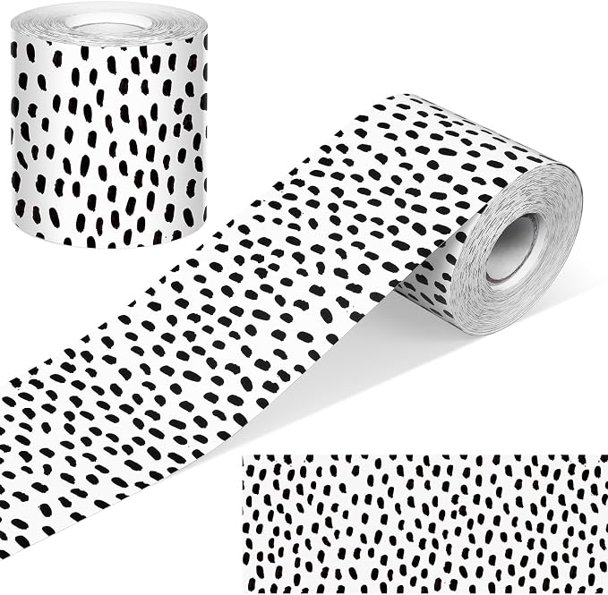 Zonon 65 Feet Bulletin Board Borders Black Dots, Classroom Trim Rolled | Scalloped Polka Dot Design, Decorative Borders for Classroom Back to School, Boho Style Trim Perfect for Bulletin Displays