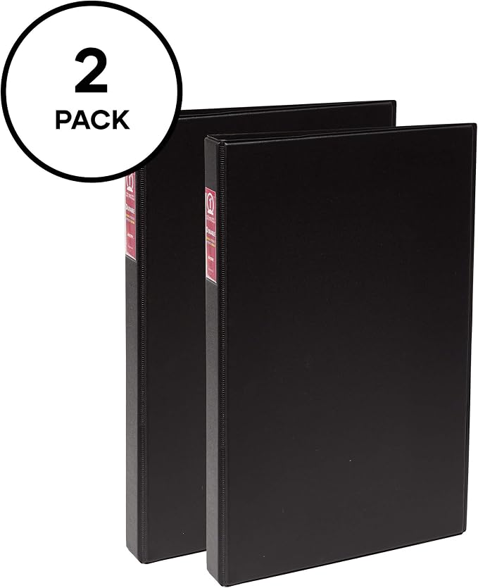 Avery® Legal-Size 3 Ring Binders, 1" Round Rings, 2 Black Binders | For Legal Document and Contract Storage, Wide Cover Panels, Interior Pockets, Clear Spine Label Holder, Lay-Flat Pages