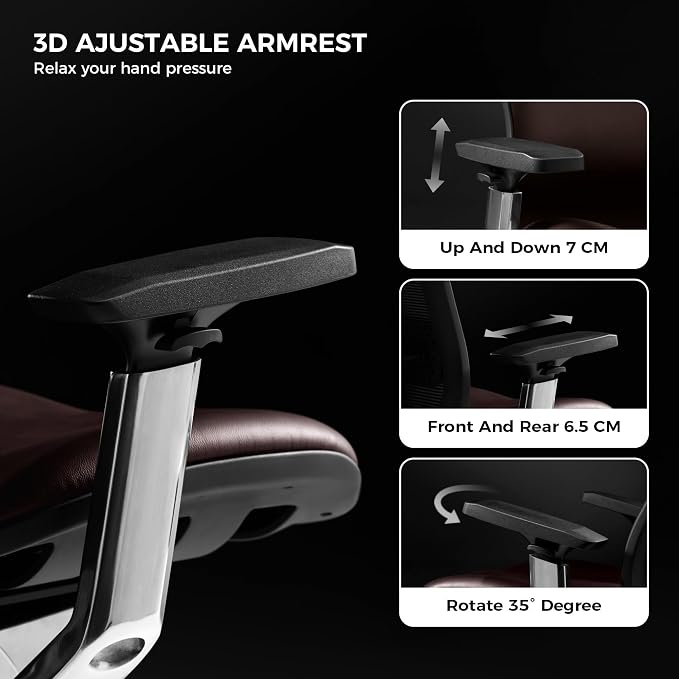TOMU Genuine Leather Office Chair - Ergonomic Executive Office Chair for Boss and Manager, with Adjustable armrest, Headrest, Lumbar Support and Reclining Back- Luxury and Commercial