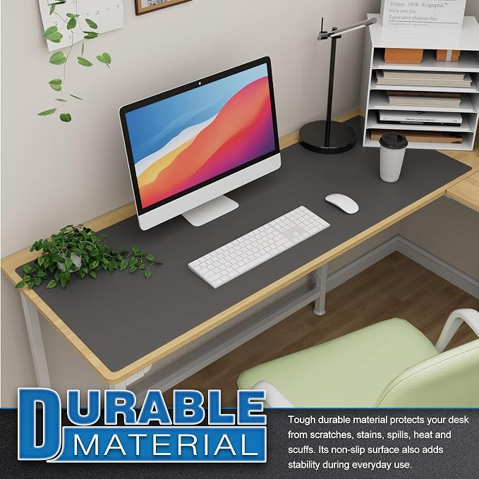 K KNODEL Extra Large Desk Mat, Leather Mouse Pad (47.2"x17", Dark Gray) | Desk Pad, Keyboard Pad, Computer and Laptop Mat, Desktop Protector and Cover, Writing Pad and Blotter for Home Office