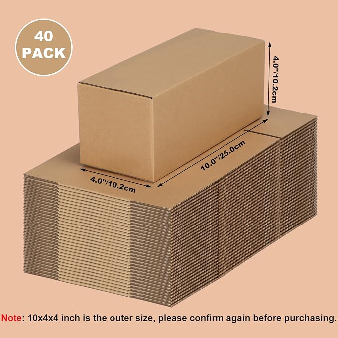 EdenseeLake 40 Pack 10x4x4 inches Shipping Boxes Corrugated Cardboard Boxes for Packing, Mailng, Moving, Brown