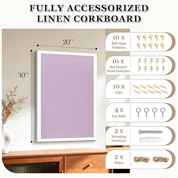 DOLLAR BOSS Double-Sided Bulletin Boards with Linen, 30"x20" Cork Board, Purple