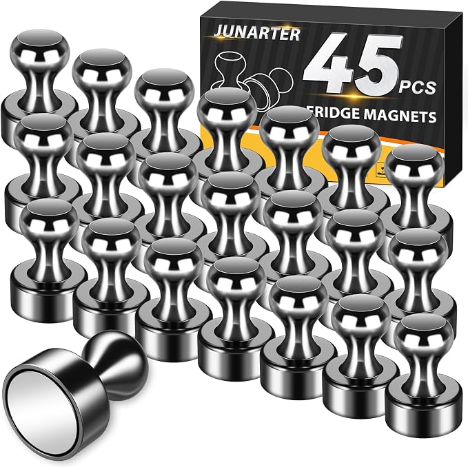 45 Pack Magnetic Push Pins, Black Strong Fridge Magnets | Whiteboard Magnets, Refrigerator Magnets, Dry Erase Board Magnets for Fridge, Whiteboard, Office, Classroom, Kitchen, Map